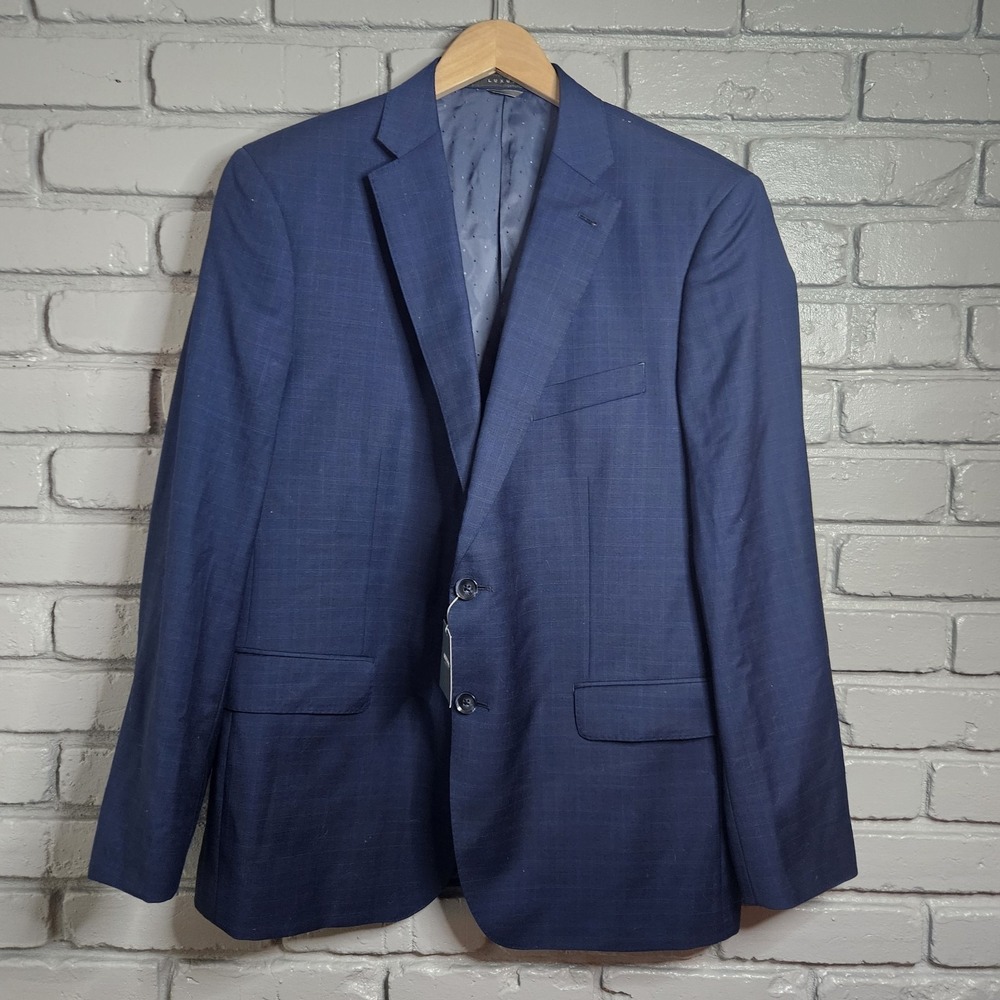 Indochino Cashmere Wool Blue Plaid Windowpane Sport Coat‎ Jacket Blazer 44R NWT